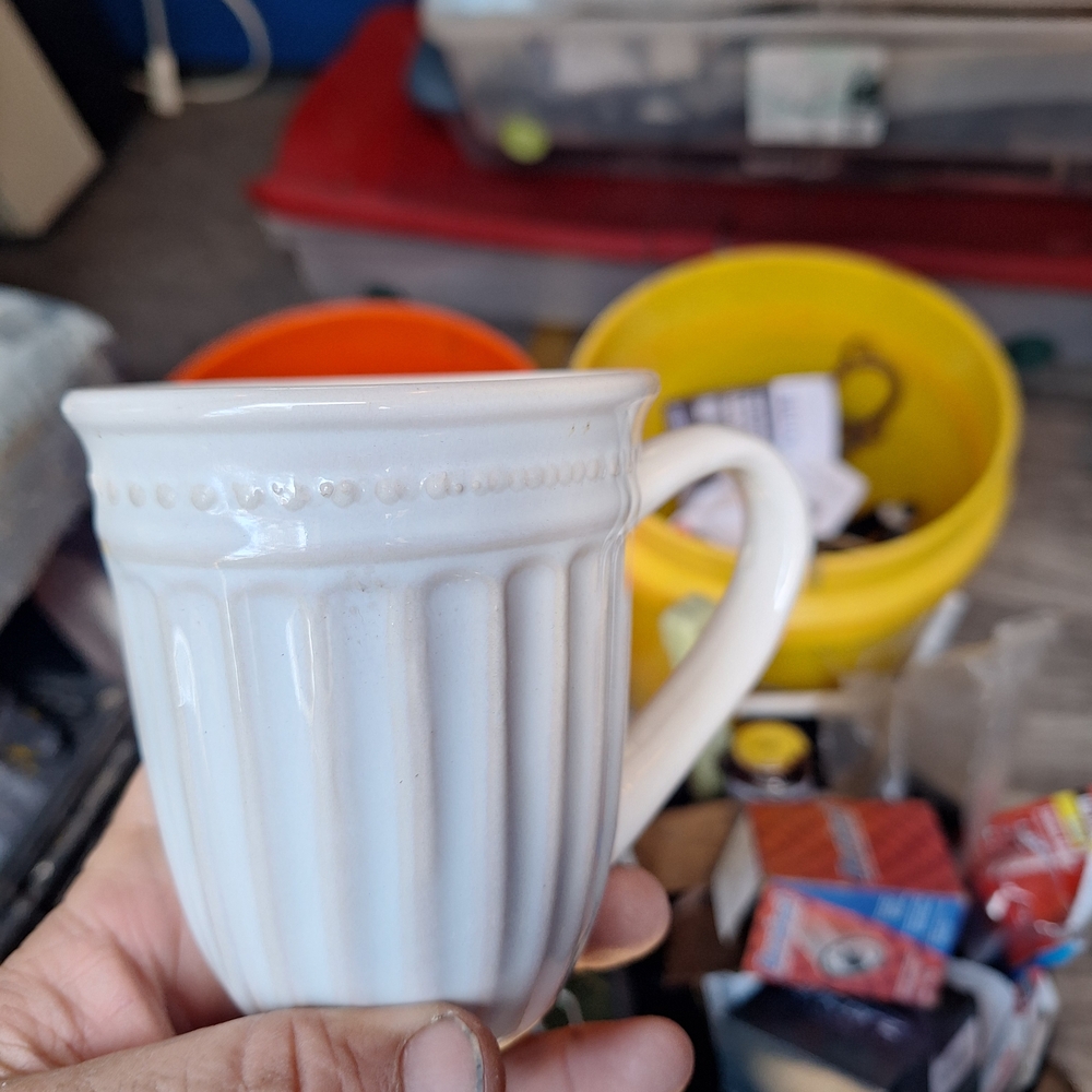 Classic White Ribbed Ceramic Coffee Mug